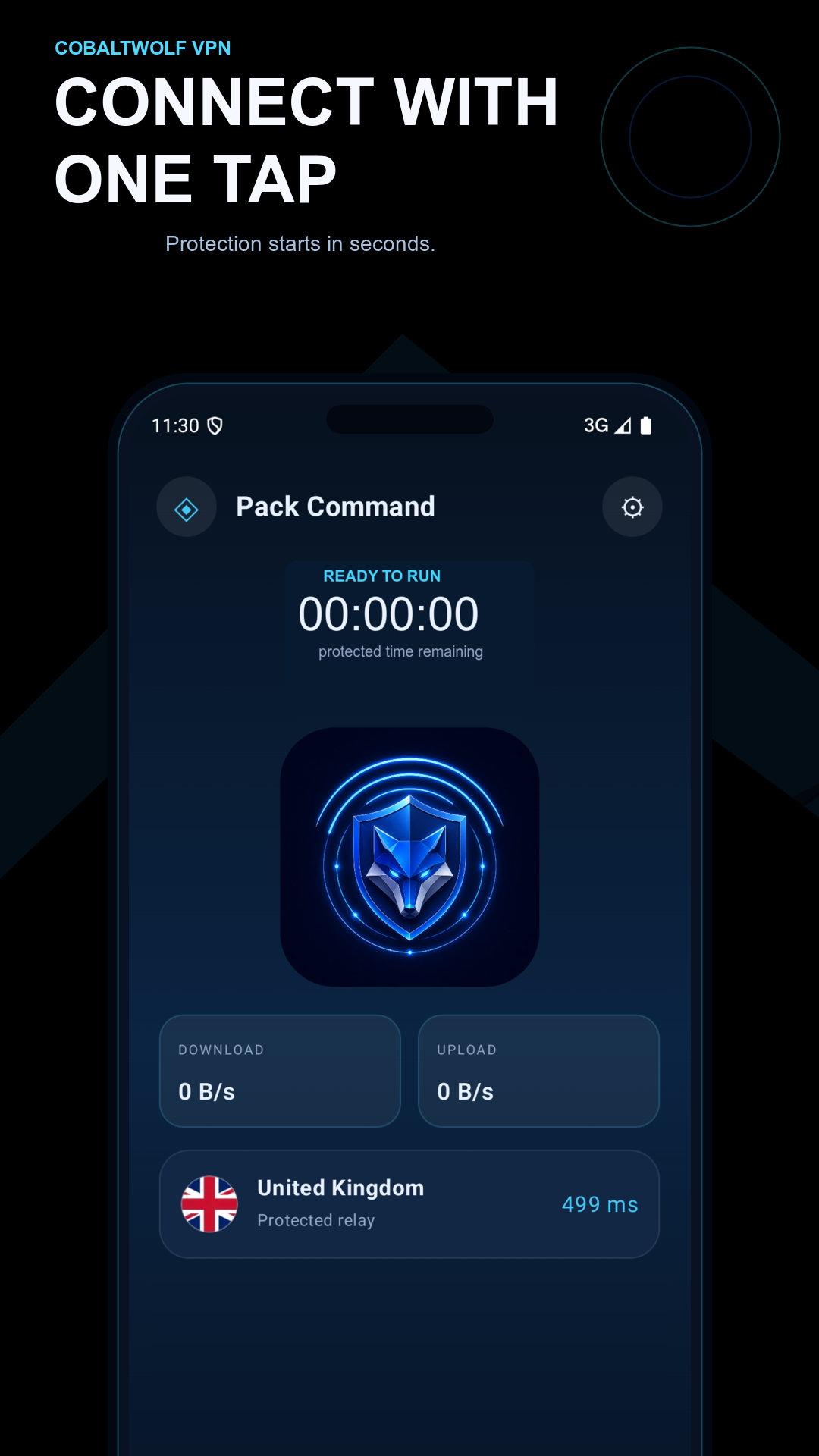 Cobalt Wolf VPN One Tap Connect Interface