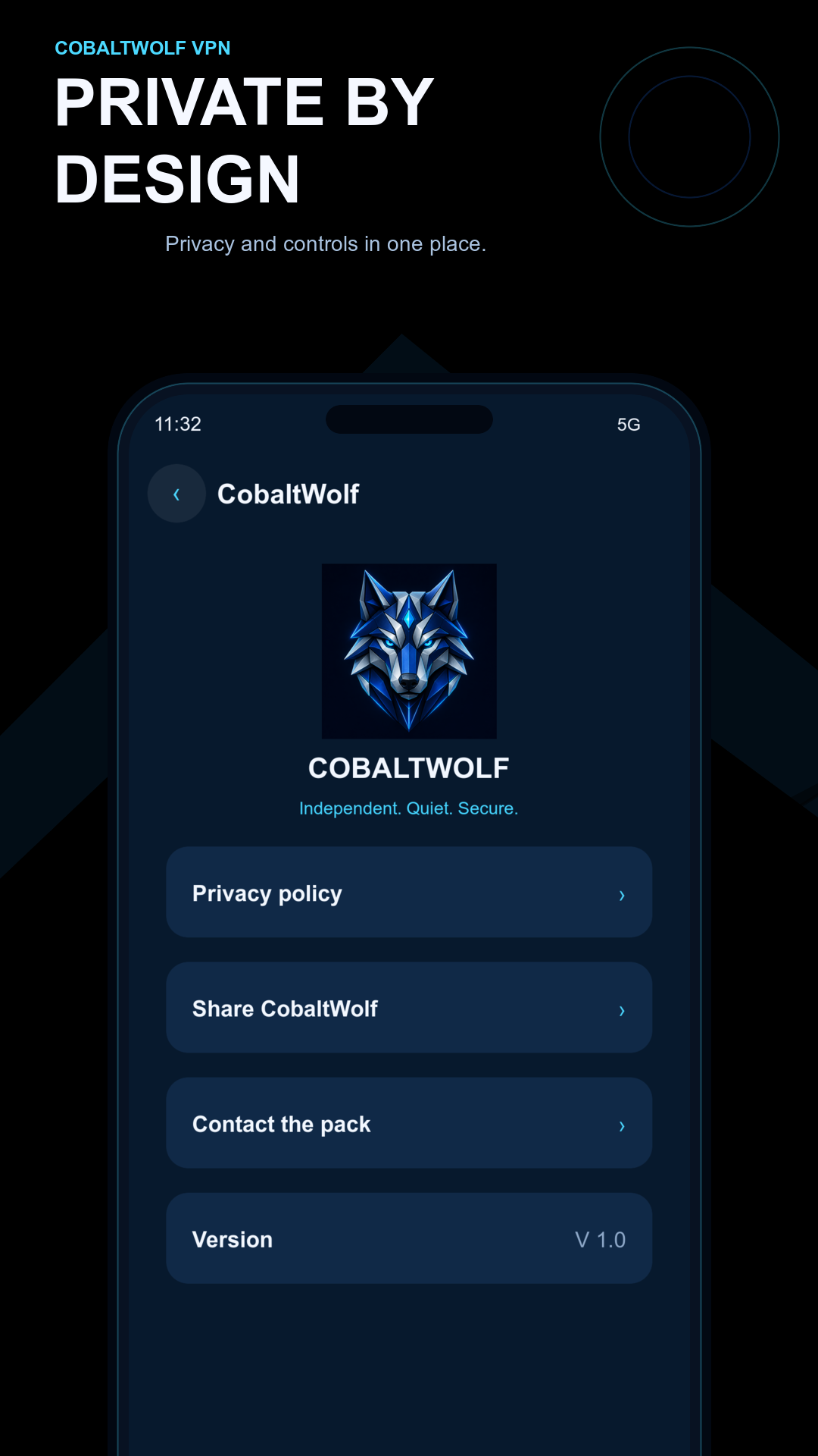 Cobalt Wolf VPN Privacy by Design Screen